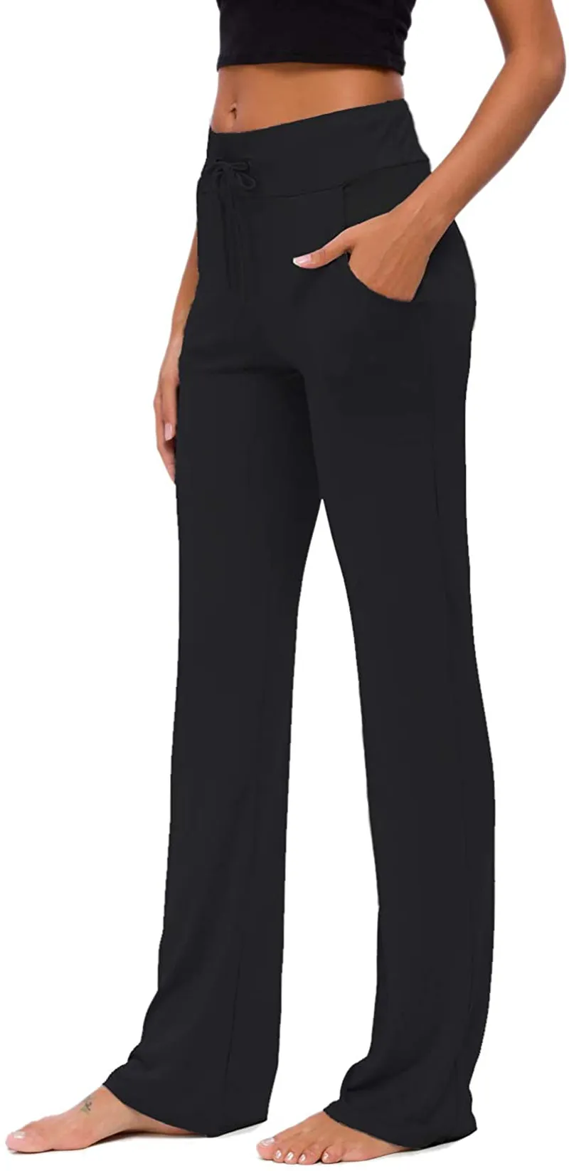 Womens Yoga Pants with Pockets Straight-Leg Loose Comfy Modal Drawstring Lounge Running Long Active Casual Sweatpants