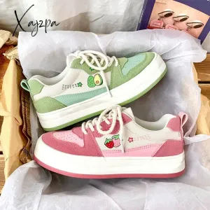 Xajzpa Platform Canvas Shoes Sneakers Women Cute Style Girls Sports Sneakers Student Pink Woman Vulcanized Shoes Tennis Female New