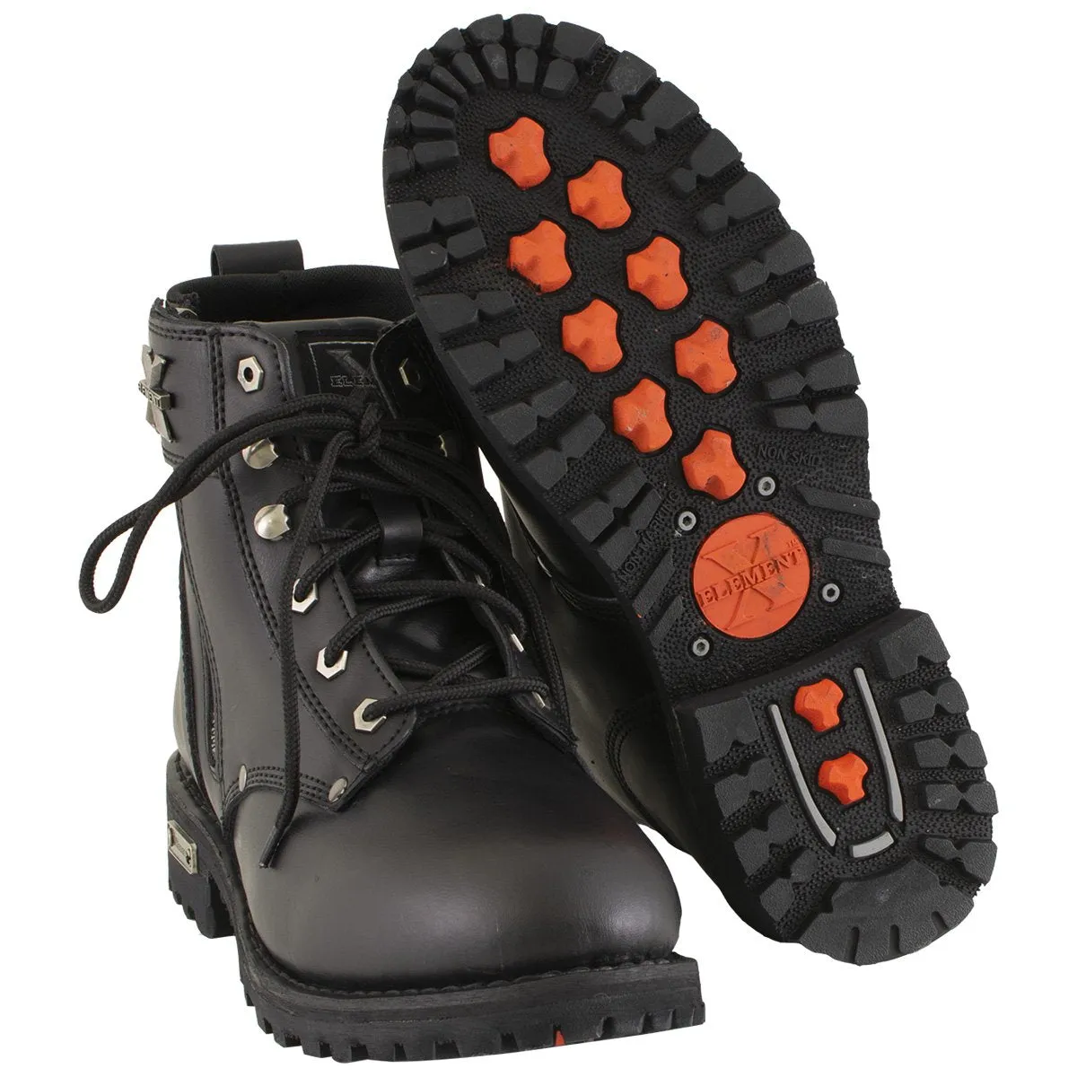 Xelement 1505 Men's Sprocket Black Premium Leather Advanced Lace-Up Motorcycle Rider Boots